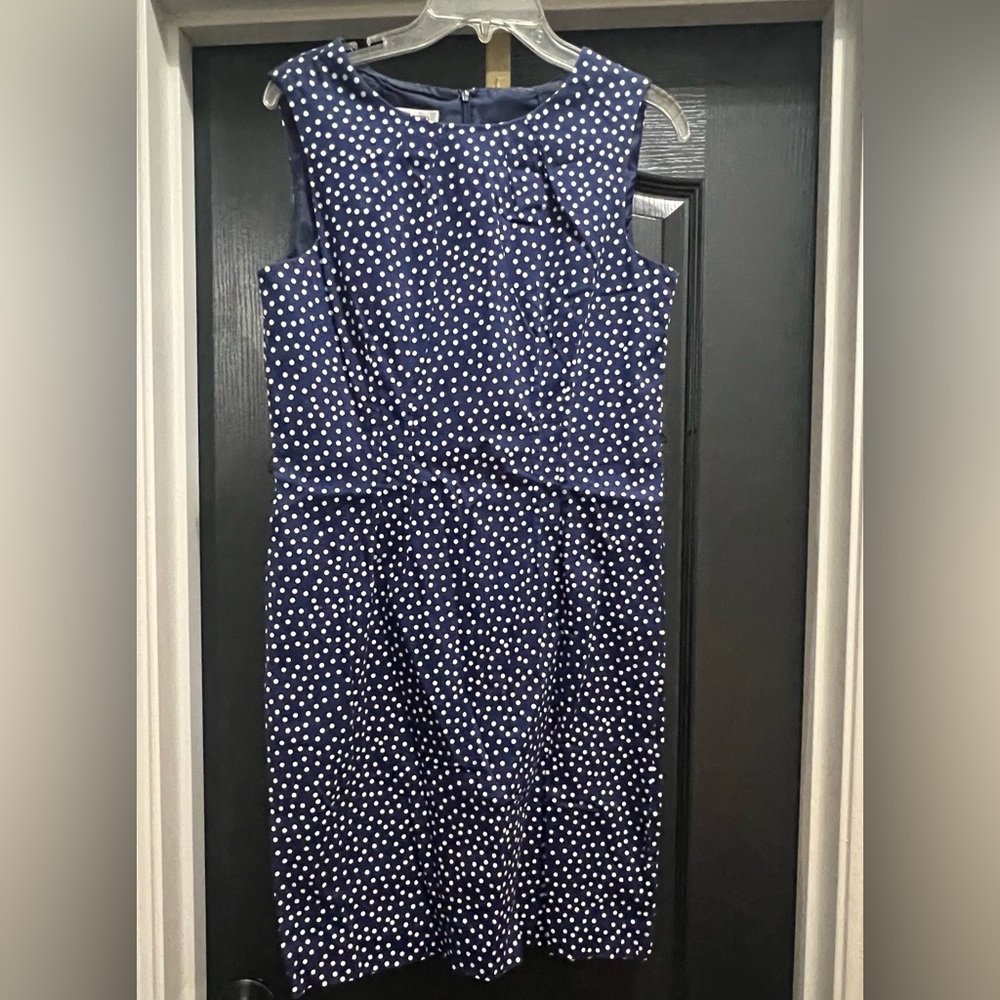 Jones Studio Navy and White Polka Dot Dress